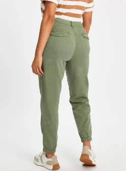 Khaki Tea Dye Tapered Leg Trousers 10L