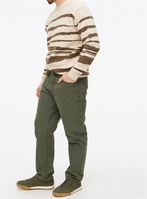Khaki Washed Straight Leg Trousers 38L