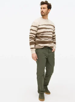 Khaki Washed Straight Leg Trousers 38L