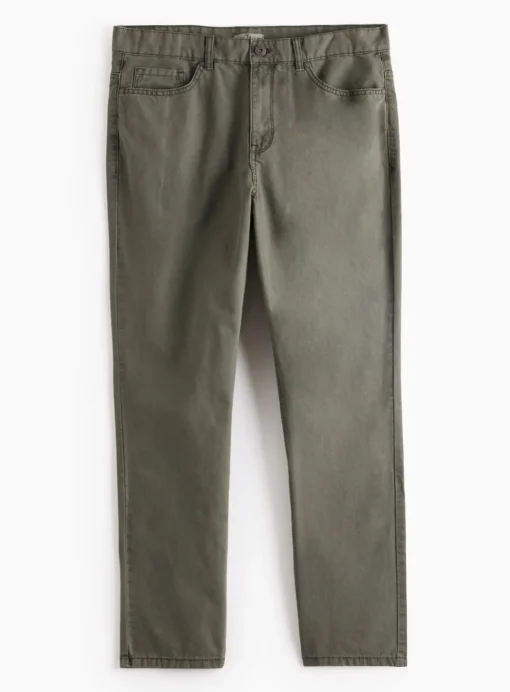 Khaki Washed Straight Leg Trousers 38L
