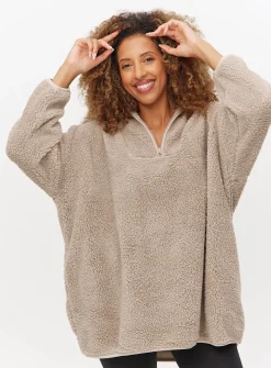 Latte Half Zip Borg Pyjama Top XL