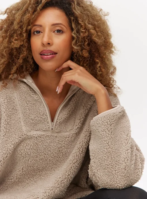 Latte Half Zip Borg Pyjama Top XL
