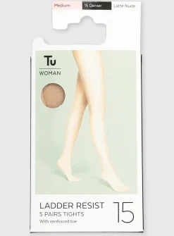 Latte Nude 15 Denier Ladder Resistant Tights 5 Pack M