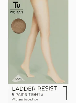 Latte Nude 15 Denier Ladder Resistant Tights 5 Pack M