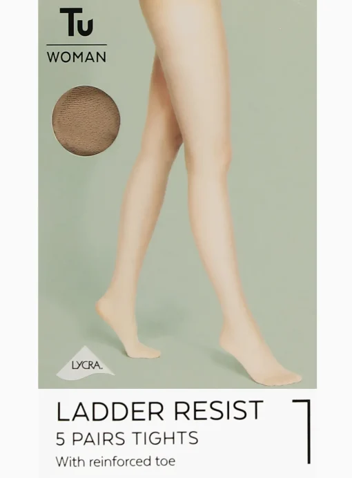 Latte Nude 15 Denier Ladder Resistant Tights 5 Pack M