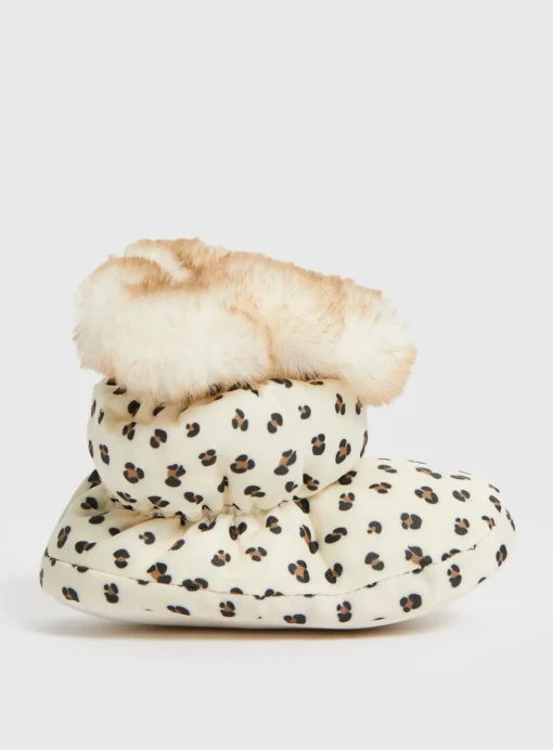 Leopard Faux Fur Lined Booties Up to 3 mths
