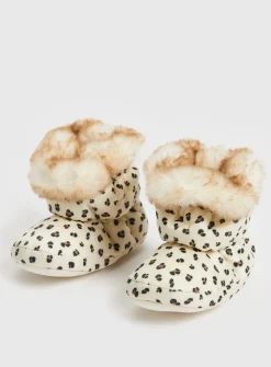 Leopard Faux Fur Lined Booties Up to 3 mths