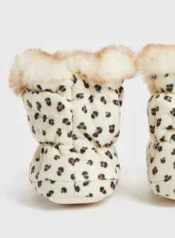 Leopard Faux Fur Lined Booties Up to 3 mths