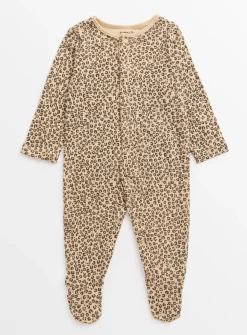 Leopard Print Sleepsuit, Muslin & Bag Gift Set 3-6 months