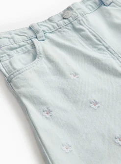 Light Blue Flower Embroidered Wide Leg Jeans 5 years