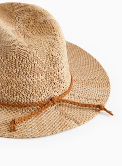 Light Brown Straw Look Sun Hat One Size