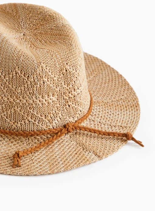 Light Brown Straw Look Sun Hat One Size
