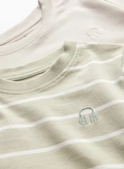 Light Green & Stripe Short Sleeve T-Shirts 2 Pack 3 years