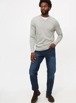 Light Grey Core V Neck Jumper L