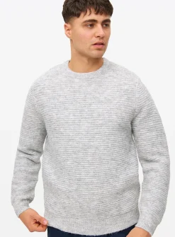 Light Grey Horizontal Stripe Crew Neck Jumper XXL