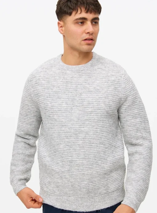 Light Grey Horizontal Stripe Crew Neck Jumper XXL