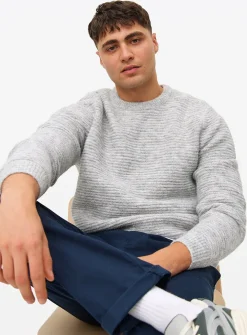 Light Grey Horizontal Stripe Crew Neck Jumper XXL