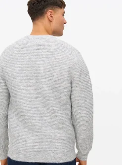 Light Grey Horizontal Stripe Crew Neck Jumper XXL