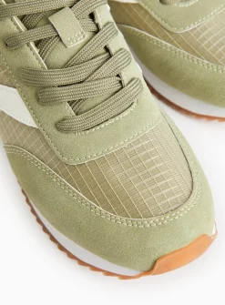 Light Khaki Panel Retro Style Trainers 6