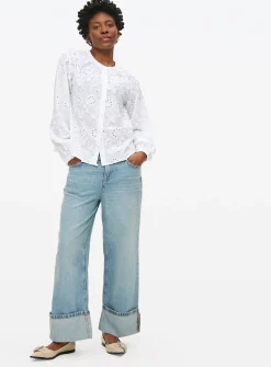 Light Rinse Denim Baggy Wide Turn Up Jeans 12R
