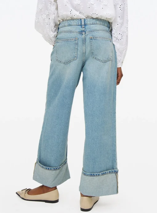 Light Rinse Denim Baggy Wide Turn Up Jeans 12R