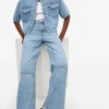 Light Wash Denim Panel Wide Leg Jeans 20R
