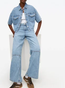 Light Wash Denim Panel Wide Leg Jeans 20R