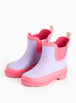 Lilac Colour Block Rubber Wellies 7 Infant