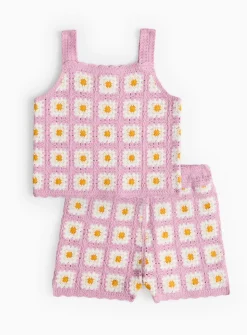 Lilac Crochet Top & Shorts Set 9 years