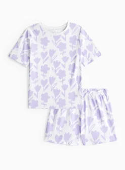 Lilac Floral Print Short Sleeve Pyjamas 1-2 years