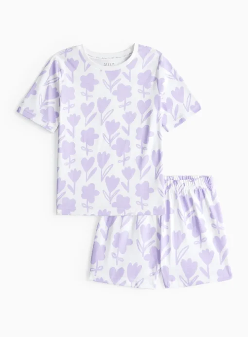 Lilac Floral Print Short Sleeve Pyjamas 1-2 years