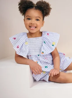 Lilac Gingham Embroidered Top & Shorts Set 6-7 years