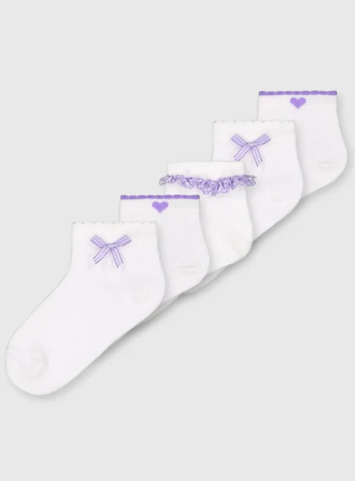 Lilac Gingham Socks 5 Pack 6-8.5