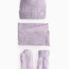 Lilac Knitted Hat, Gloves & Scarf Set 6-9 years
