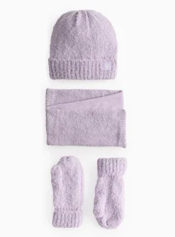 Lilac Knitted Hat, Gloves & Scarf Set 6-9 years