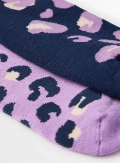Lilac Leopard Print Welly Socks 2 Pack 4-8