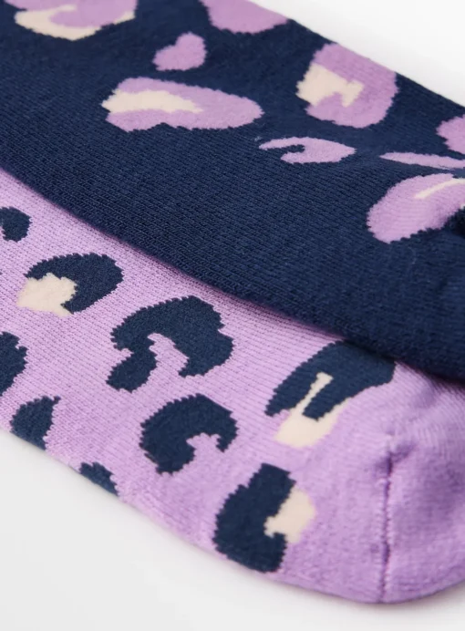 Lilac Leopard Print Welly Socks 2 Pack 4-8