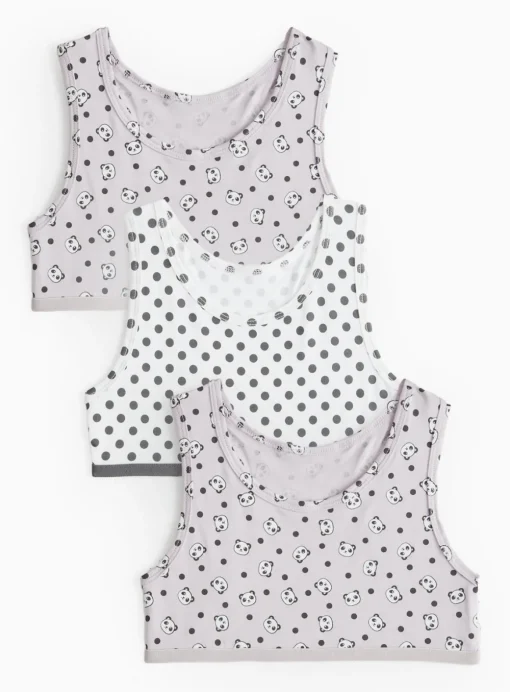 Lilac Panda Print Crop Tops 3 Pack 7-8 years