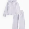 Lilac Ribbed Hoodie & Wide Leg Joggers Set 5 years