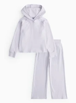 Lilac Ribbed Hoodie & Wide Leg Joggers Set 5 years