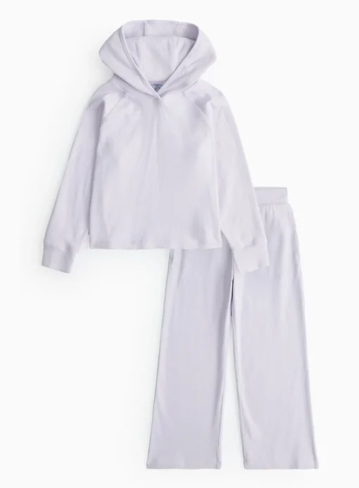 Lilac Ribbed Hoodie & Wide Leg Joggers Set 5 years