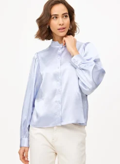 Lilac Satin High Neck Long Sleeve Blouse 20