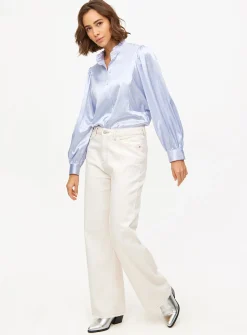Lilac Satin High Neck Long Sleeve Blouse 20