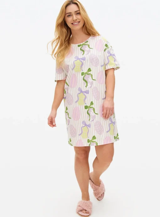 Lilac Stripe Easter Egg Print Nightdress XL