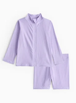 Lilac Textured Rash Vest & Swim Shorts Set 3-6 months