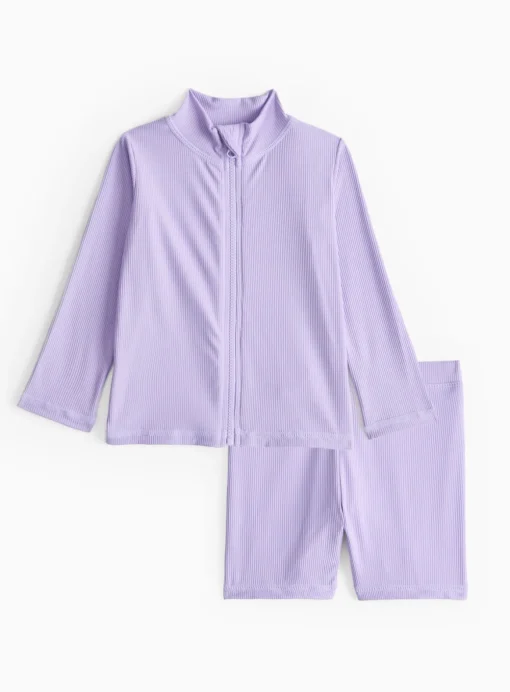 Lilac Textured Rash Vest & Swim Shorts Set 3-6 months