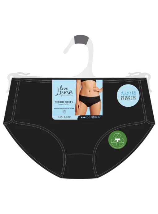 LOVE LUNA Black Period Midi Knickers 12-14