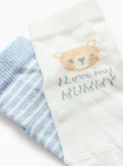 Love Mummy Slogan Blue Socks 2 Pack 12-24 months