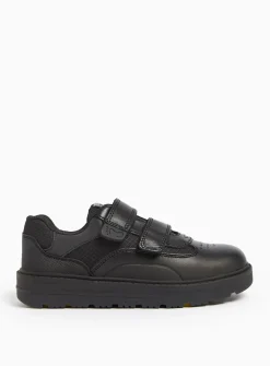 Magic Feet Black Leather Wide Fit Twin Strap Trainers 13 Infant