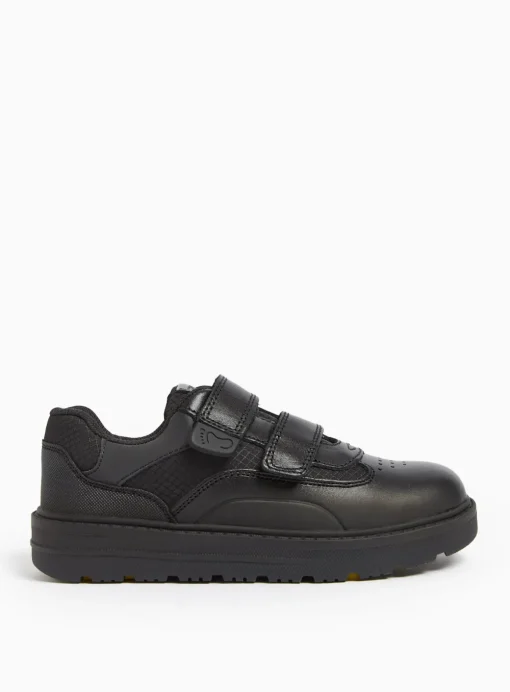 Magic Feet Black Leather Wide Fit Twin Strap Trainers 13 Infant